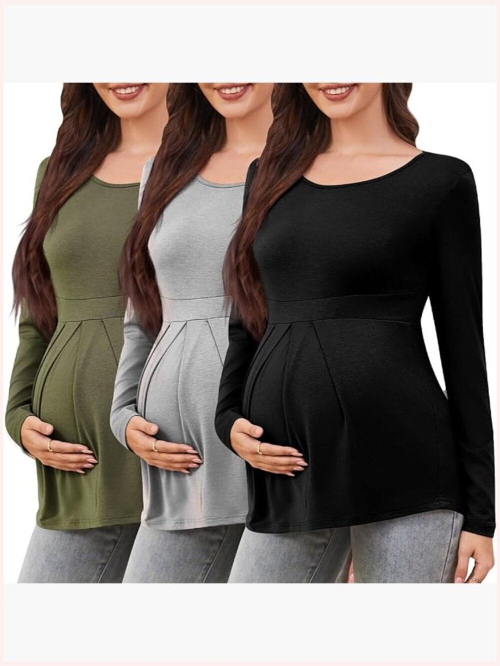 Long Sleeve Maternity Peplum Tunic Top Crewneck Casual T-Shirt